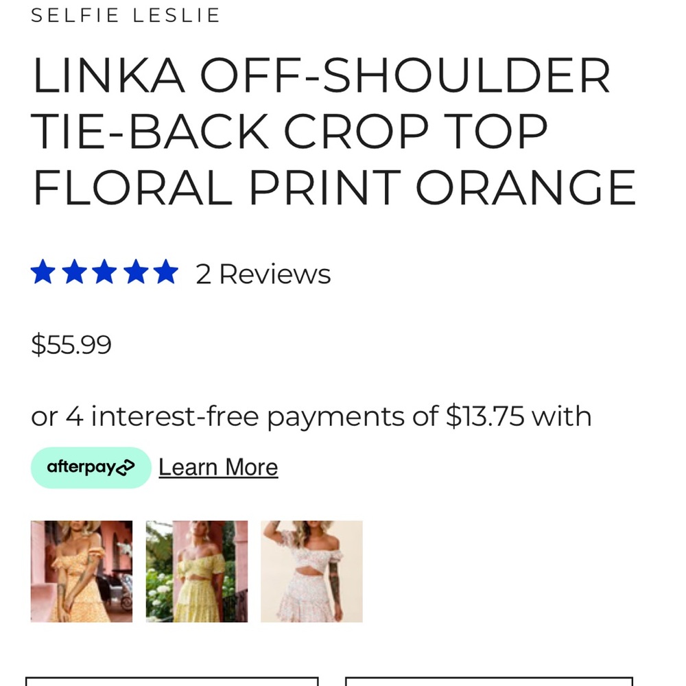 SELFIE LESLIE LINKA OFF-SHOULDER TIE-BACK CROP TOP FLORAL PRINT ORANGE XS-L - Picture 4 of 5